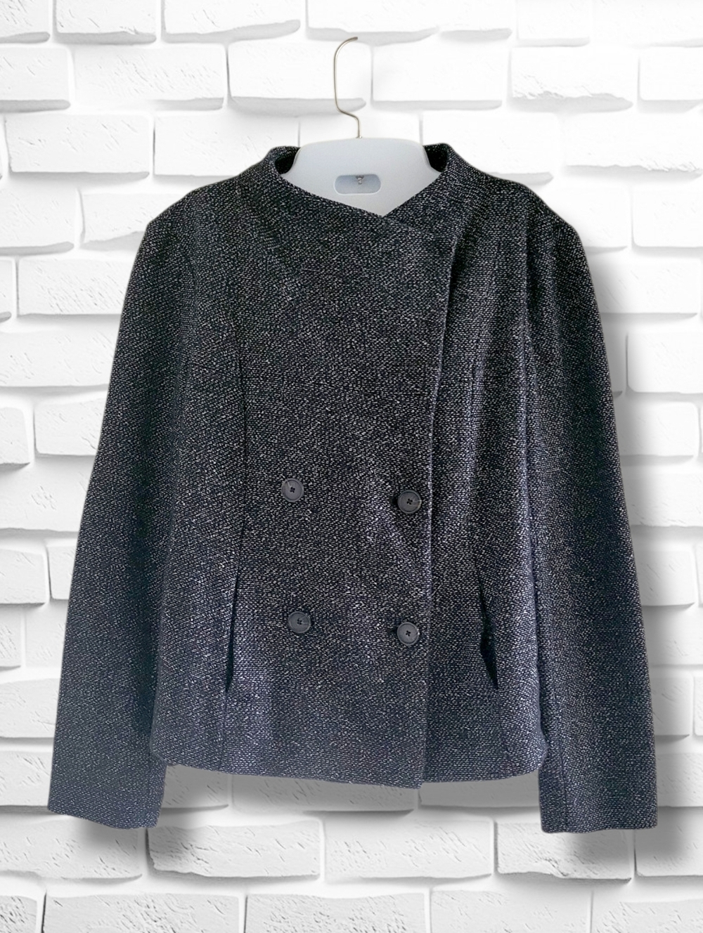 LOFT | EUC Classic Double-Breasted Black Tweed Jacket (SIZE M)
